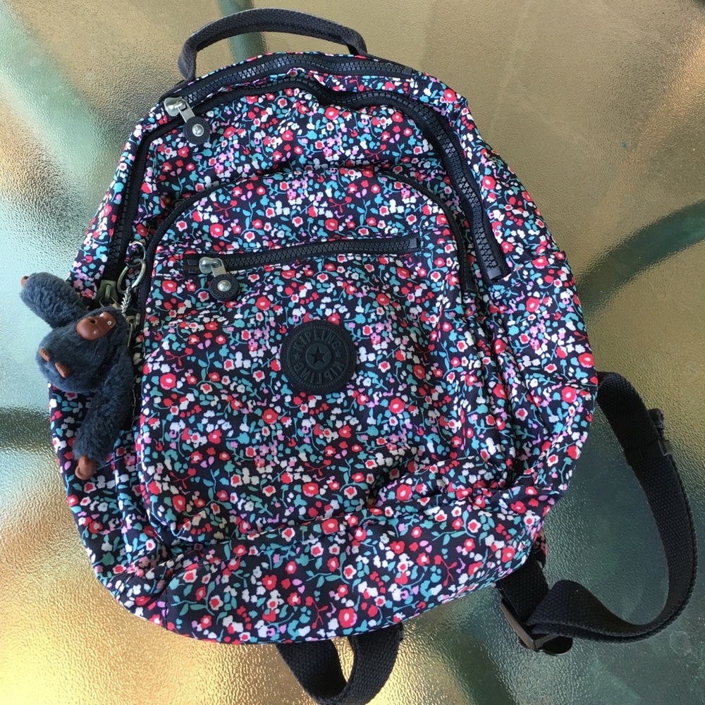 Kipling Floral Navy Pink Blue Mini Backpack